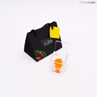 Rose jaune dans son mini cube en plexiglass transparent 4,5x4,5.