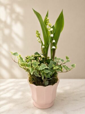 Composition de 2 brins de muguet + kalanchoë